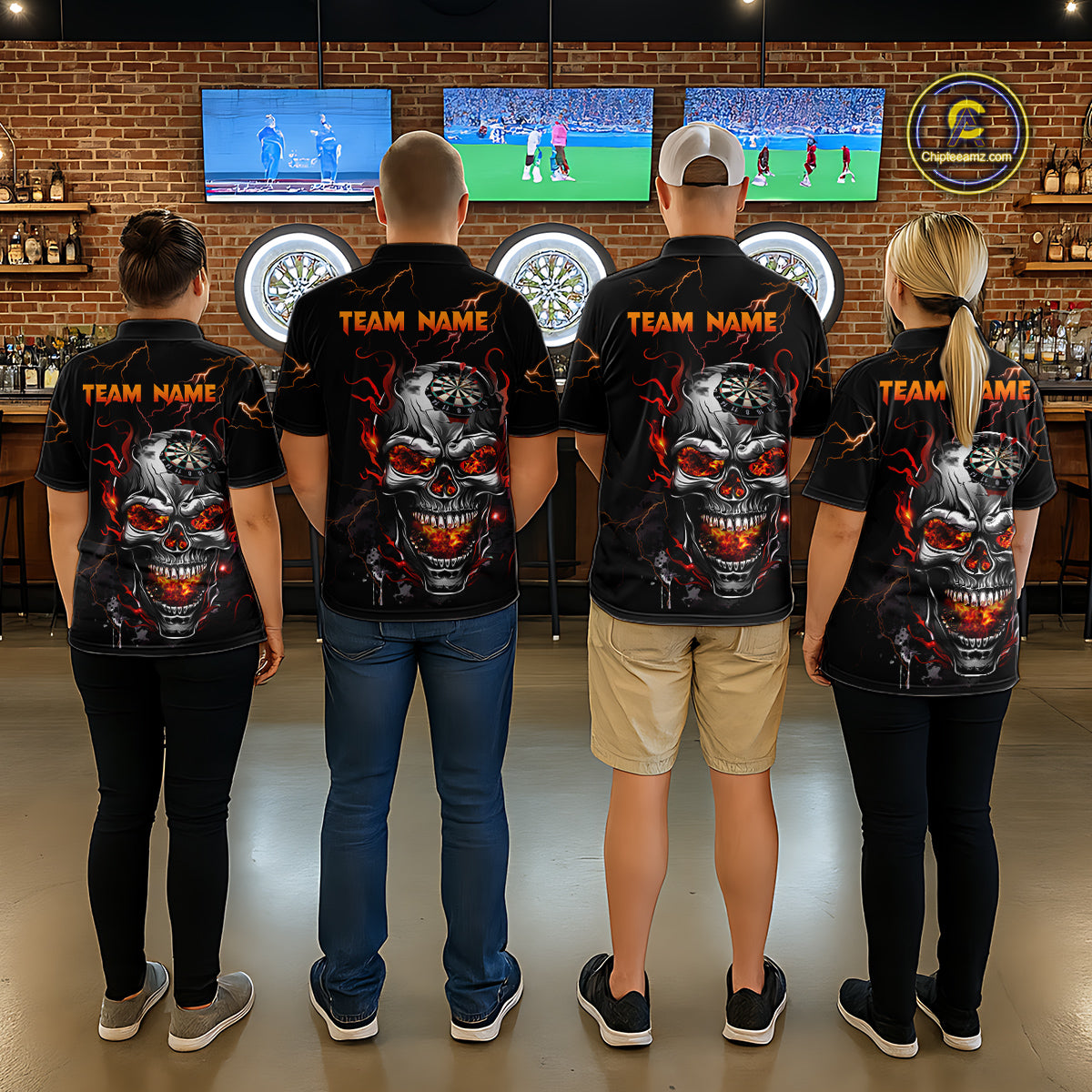 Custom Thunder Skull Darts Board Dart Shirts for Men Darts Team Jerseys Polo & 1/4 Zip NNT134