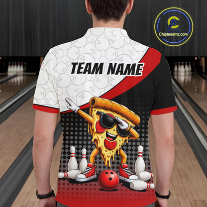 Custom Funny Pizza Bowling Team Shirts Bowling Jersey for Men Bowling League Polo & 1/4 Zip HNT470