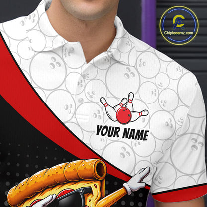 Custom Funny Pizza Bowling Team Shirts Bowling Jersey for Men Bowling League Polo & 1/4 Zip HNT470