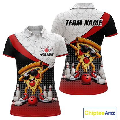 Custom Funny Pizza Bowling Team Shirts Bowling Jersey for Women Bowling League Polo & 1/4 Zip HNT470