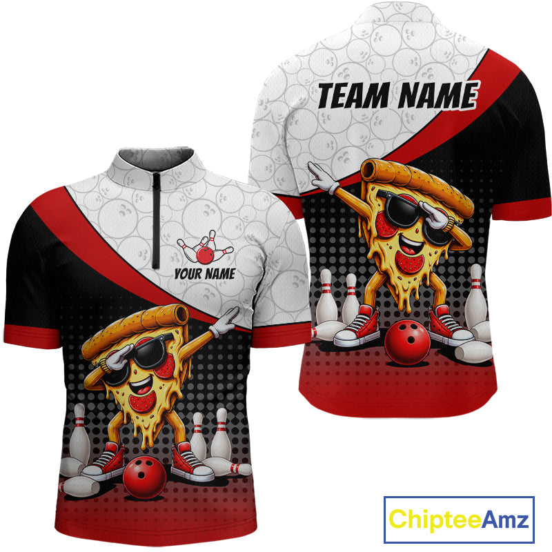 Custom Funny Pizza Bowling Team Shirts Bowling Jersey for Men Bowling League Polo & 1/4 Zip HNT470