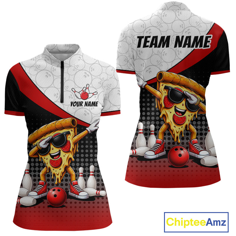 Custom Funny Pizza Bowling Team Shirts Bowling Jersey for Women Bowling League Polo & 1/4 Zip HNT470