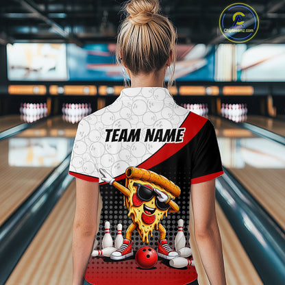 Custom Funny Pizza Bowling Team Shirts Bowling Jersey for Women Bowling League Polo & 1/4 Zip HNT470