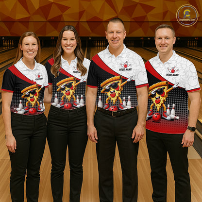 Custom Funny Pizza Bowling Team Shirts Bowling Jersey for Men Bowling League Polo & 1/4 Zip HNT470