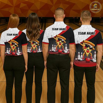 Custom Funny Pizza Bowling Team Shirts Bowling Jersey for Men Bowling League Polo & 1/4 Zip HNT470