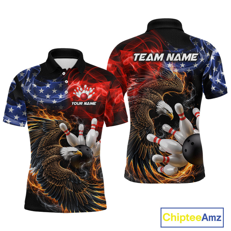 Custom Smoke US Flag Eagle Bowling Jersey for Men Bowling Team Shirts Bowling League Polo & 1/4 Zip HNT472