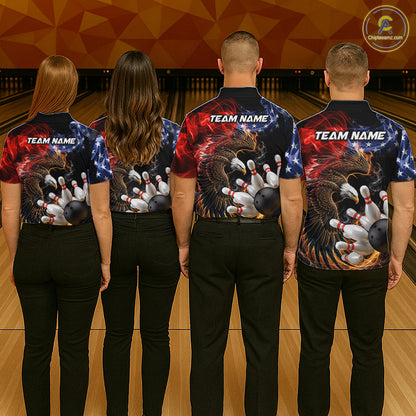 Custom Smoke US Flag Eagle Bowling Jersey for Men Bowling Team Shirts Bowling League Polo & 1/4 Zip HNT472