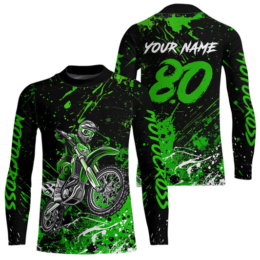 Personalized Green Youth Motocross Shirts Off-Road Dirt Bike Jersey Kid Men Women UPF30+ DNT17