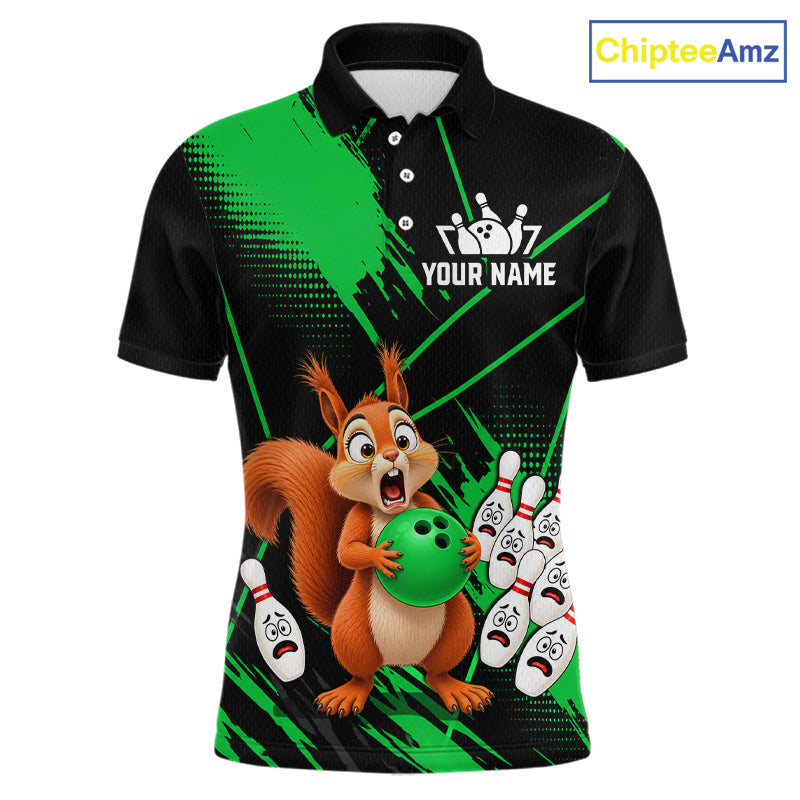 Custom Green Squirrel Bowling Jersey for Men Bowling Team Shirts Bowling Polo & 1/4 Zip HNT301