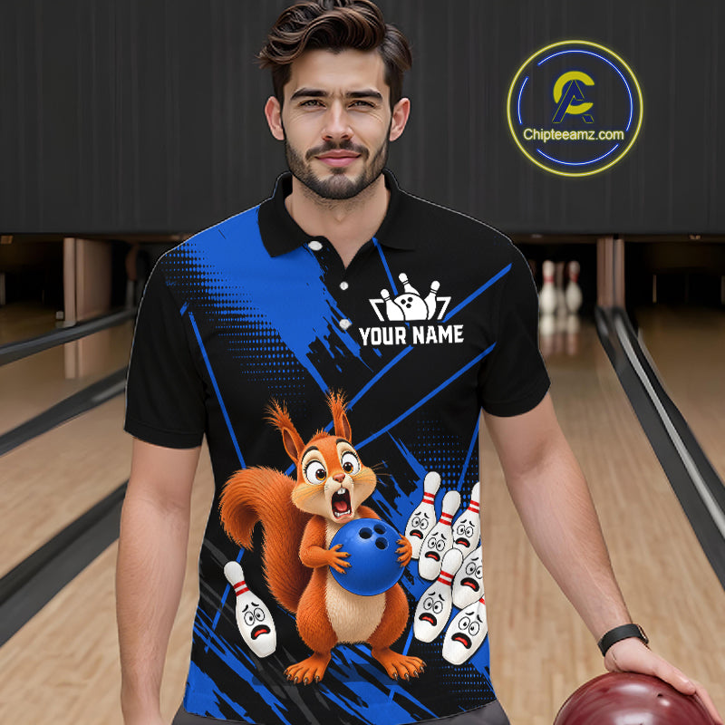 Custom Blue Squirrel Bowling Jersey for Men Bowling Team Shirts Bowling Polo & 1/4 Zip HNT301