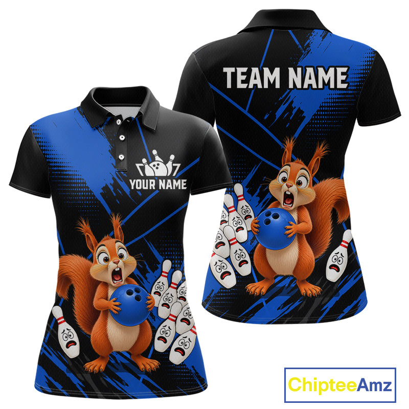 Custom Blue Squirrel Bowling Jersey for Women Bowling Team Shirts Bowling Polo & 1/4 Zip HNT301
