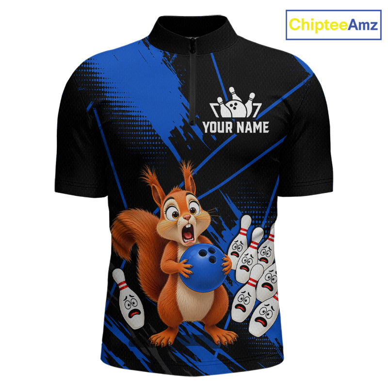 Custom Blue Squirrel Bowling Jersey for Men Bowling Team Shirts Bowling Polo & 1/4 Zip HNT301