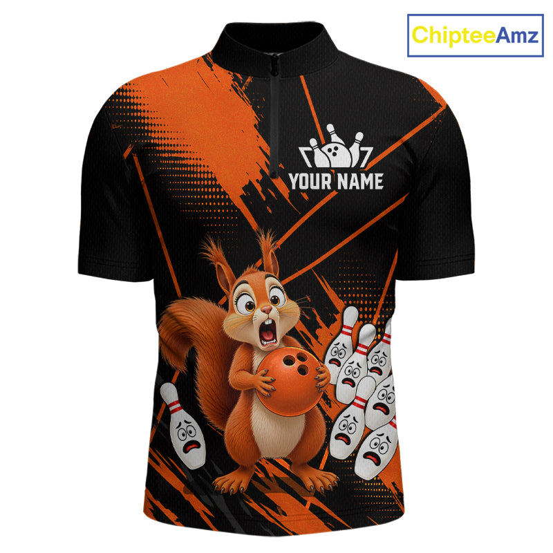 Custom Orange Squirrel Bowling Jersey for Men Bowling Team Shirts Bowling Polo & 1/4 Zip HNT301