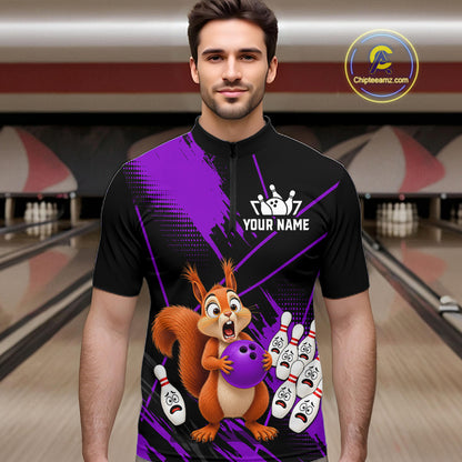 Custom Purple Squirrel Bowling Jersey for Men Bowling Team Shirts Bowling Polo & 1/4 Zip HNT301