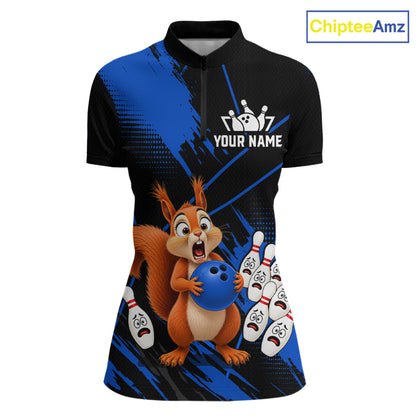 Custom Blue Squirrel Bowling Jersey for Women Bowling Team Shirts Bowling Polo & 1/4 Zip HNT301