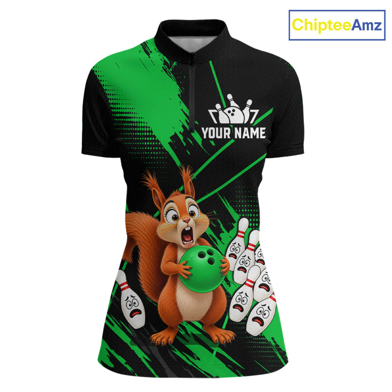 Custom Green Squirrel Bowling Jersey for Women Bowling Team Shirts Bowling Polo & 1/4 Zip HNT301