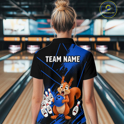 Custom Blue Squirrel Bowling Jersey for Women Bowling Team Shirts Bowling Polo & 1/4 Zip HNT301