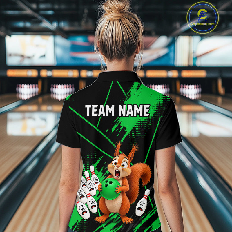 Custom Green Squirrel Bowling Jersey for Women Bowling Team Shirts Bowling Polo & 1/4 Zip HNT301