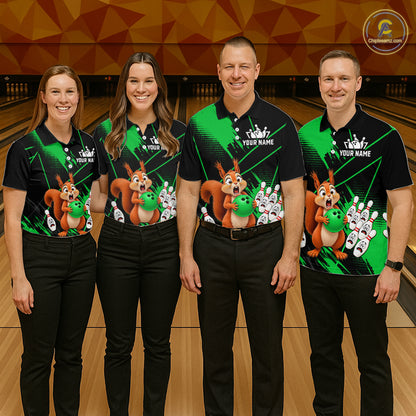 Custom Green Squirrel Bowling Jersey for Men Bowling Team Shirts Bowling Polo & 1/4 Zip HNT301