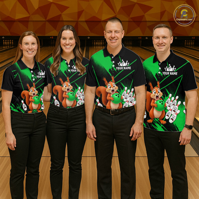Custom Green Squirrel Bowling Jersey for Women Bowling Team Shirts Bowling Polo & 1/4 Zip HNT301