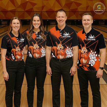 Custom Orange Squirrel Bowling Jersey for Men Bowling Team Shirts Bowling Polo & 1/4 Zip HNT301