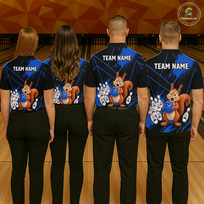 Custom Blue Squirrel Bowling Jersey for Women Bowling Team Shirts Bowling Polo & 1/4 Zip HNT301