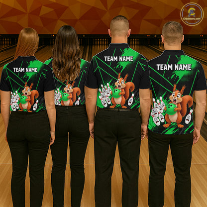 Custom Green Squirrel Bowling Jersey for Men Bowling Team Shirts Bowling Polo & 1/4 Zip HNT301