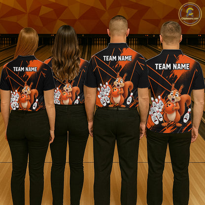 Custom Orange Squirrel Bowling Jersey for Women Bowling Team Shirts Bowling Polo & 1/4 Zip HNT301