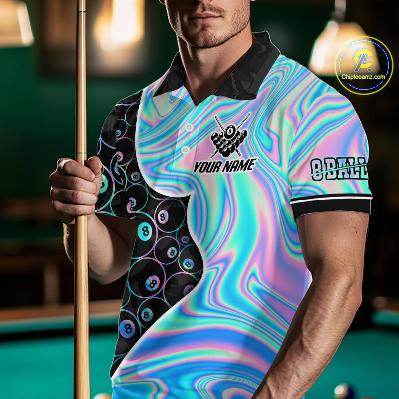 Custom Holographic 8 Ball Pattern Billiard Shirts for Men Billiard Team Jerseys Billiard League NNT280