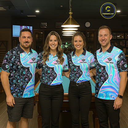 Custom Holographic 8 Ball Pattern Billiard Shirts for Women Billiard Team Jerseys Billiard League NNT280