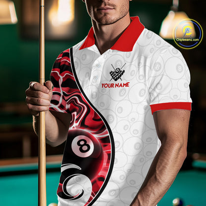 Custom Red Liquid Swirl 8 Ball Billiard Shirts for Men Billiard Team Jerseys Billiard League NNT279
