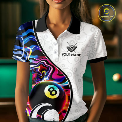 Custom Colorful Liquid Swirl 8 Ball Billiard Shirts for Women Billiard Team Jerseys Billiard League NNT279