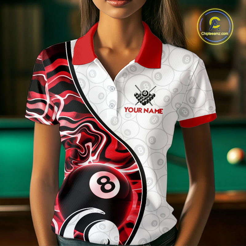 Custom Red Liquid Swirl 8 Ball Billiard Shirts for Women Billiard Team Jerseys Billiard League NNT279