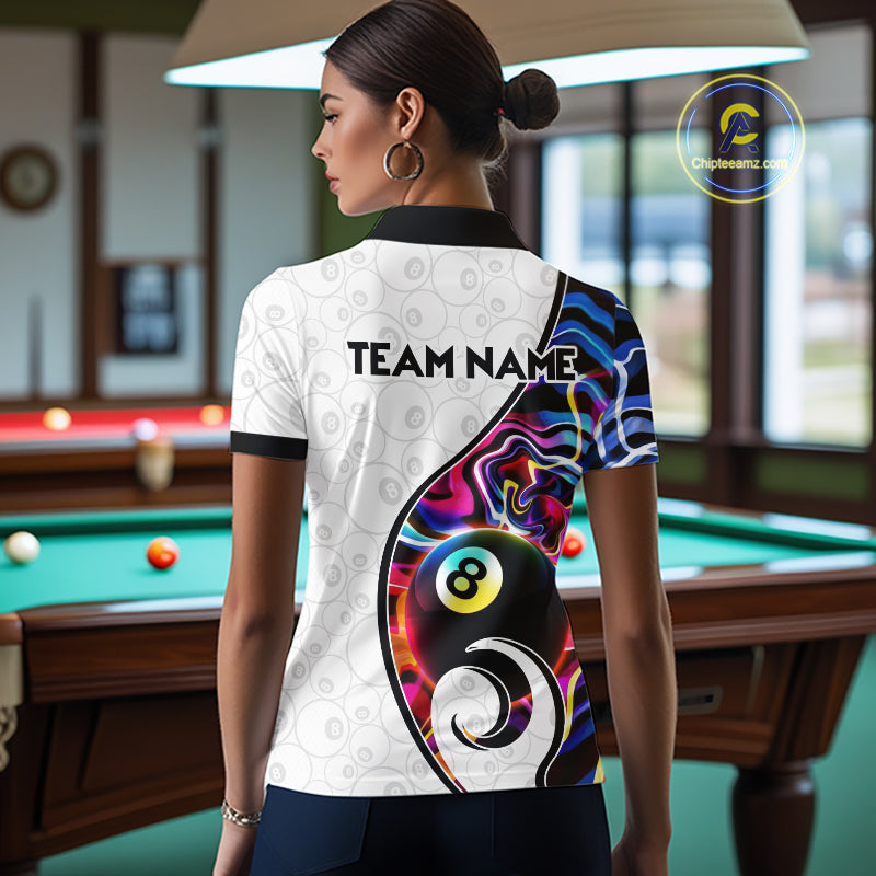 Custom Colorful Liquid Swirl 8 Ball Billiard Shirts for Women Billiard Team Jerseys Billiard League NNT279