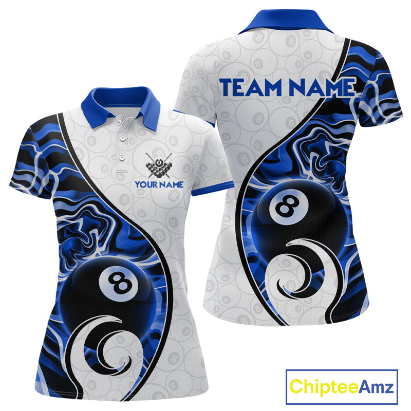 Custom Blue Liquid Swirl 8 Ball Billiard Shirts for Women Billiard Team Jerseys Billiard League NNT279