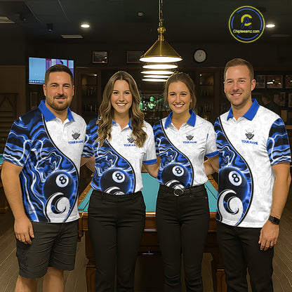 Custom Blue Liquid Swirl 8 Ball Billiard Shirts for Women Billiard Team Jerseys Billiard League NNT279