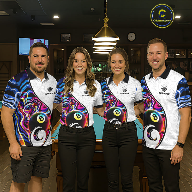 Custom Colorful Liquid Swirl 8 Ball Billiard Shirts for Men Billiard Team Jerseys Billiard League NNT279