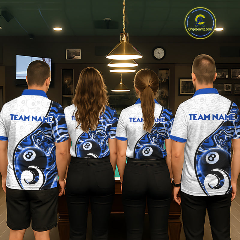 Custom Blue Liquid Swirl 8 Ball Billiard Shirts for Men Billiard Team Jerseys Billiard League NNT279