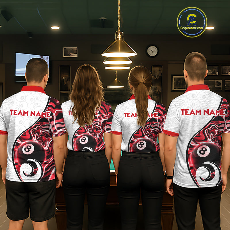 Custom Red Liquid Swirl 8 Ball Billiard Shirts for Men Billiard Team Jerseys Billiard League NNT279