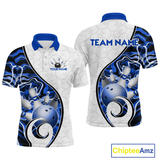 Custom Blue Liquid Swirl Bowling Jersey for Men Bowling Team Shirts Bowling League Polo & 1/4 Zip HNT471
