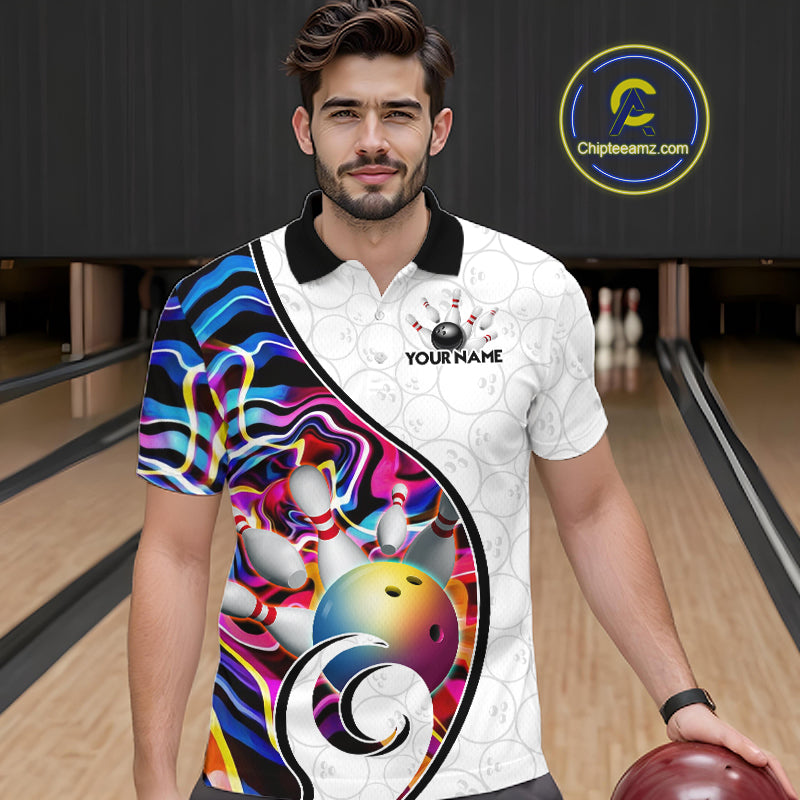 Custom Colorful Liquid Swirl Bowling Jersey for Men Bowling Team Shirts Bowling League Polo & 1/4 Zip HNT471