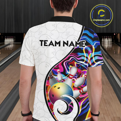 Custom Colorful Liquid Swirl Bowling Jersey for Men Bowling Team Shirts Bowling League Polo & 1/4 Zip HNT471