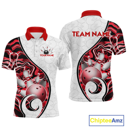 Custom Red Liquid Swirl Bowling Jersey for Men Bowling Team Shirts Bowling League Polo & 1/4 Zip HNT471