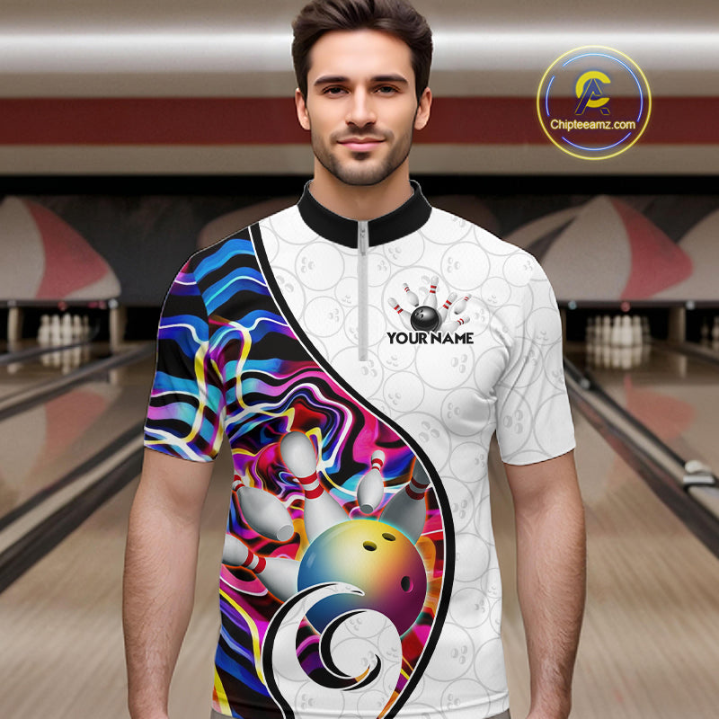 Custom Colorful Liquid Swirl Bowling Jersey for Men Bowling Team Shirts Bowling League Polo & 1/4 Zip HNT471