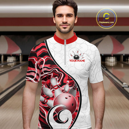 Custom Red Liquid Swirl Bowling Jersey for Men Bowling Team Shirts Bowling League Polo & 1/4 Zip HNT471