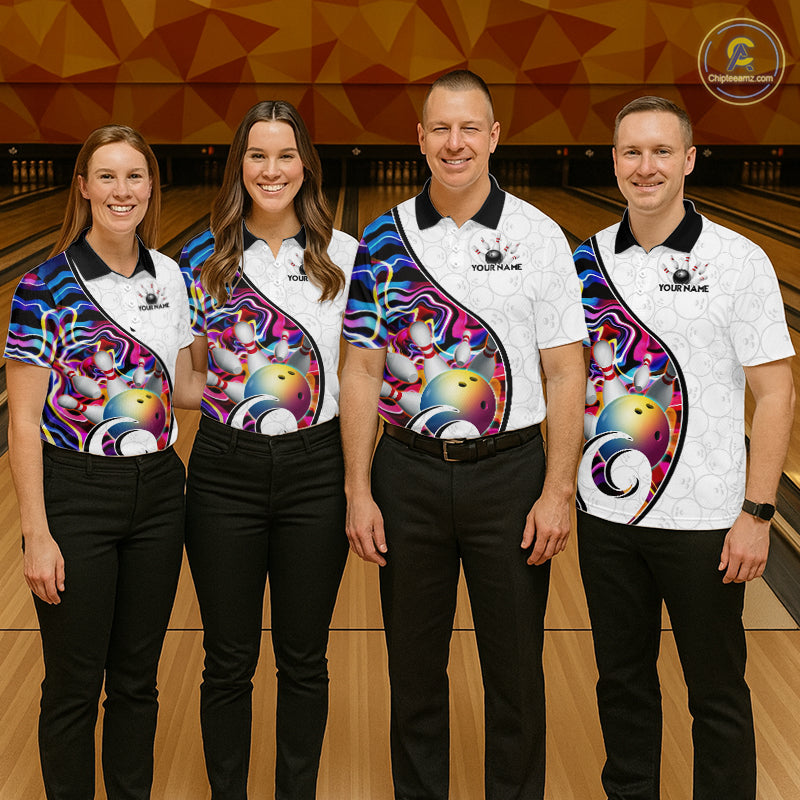 Custom Colorful Liquid Swirl Bowling Jersey for Men Bowling Team Shirts Bowling League Polo & 1/4 Zip HNT471