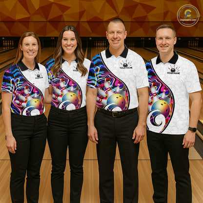 Custom Colorful Liquid Swirl Bowling Jersey for Women Bowling Team Shirts Bowling League Polo & 1/4 Zip HNT471