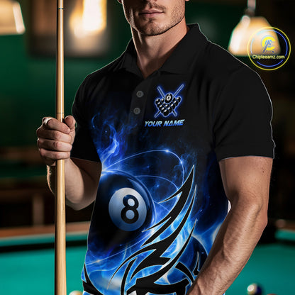 Custom Blue Flame 8 Ball Billiard Shirts for Men Billiard Team Jerseys Billiard League NNT282