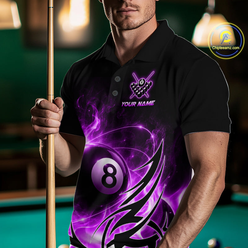 Custom Purple Flame 8 Ball Billiard Shirts for Men Billiard Team Jerseys Billiard League NNT282