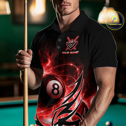 Custom Red Flame 8 Ball Billiard Shirts for Men Billiard Team Jerseys Billiard League NNT282